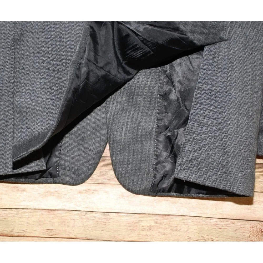 Andrew Fezza Men's Charcoal Gray Wool Herringbone Jacket Blazer Size 48L MINT